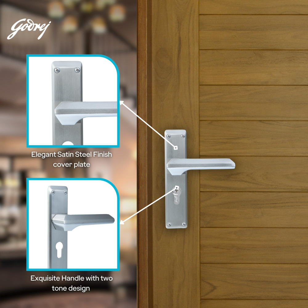 Godrej Mortise Lock | 200mm Plate | 5 inch handle | NEH 23 | Double Throw Deadbolt | 3 Keys | Reversible Left or Right Handed | Door Lock For Home, Main Door | Satin Steel Finish | 5 Year Warranty